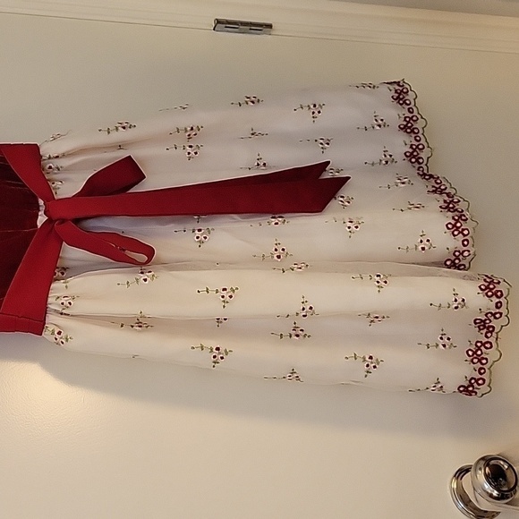 Cinderella Maroon Velvet Floral Embroidered Lace Bow Tie Back Valentine's Dress - Picture 7 of 10